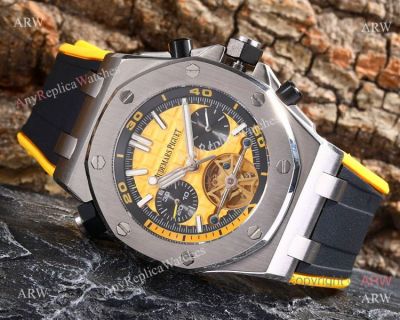 Audemars Piguet Royal Oak Offshore 42mm Watch SS Tourbillon Yellow Face